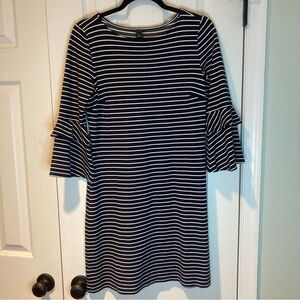 Ann Taylor Navy Striped Ponte Flare Sleeve Dress Size 6